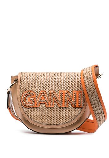GANNI logo-appliqué shoulder bag - Marrone