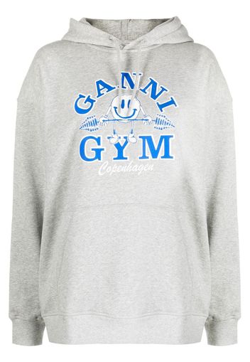 GANNI Gym-print organic cotton hoodie - Grigio