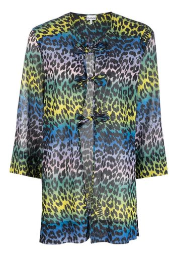 GANNI leopard-print cotton blouse - Blu