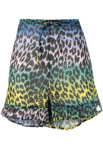 GANNI leopard-print elasticated-waist shorts - Blu