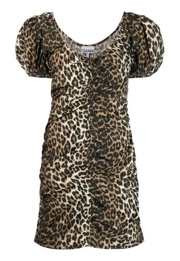 GANNI leopard-print organic cotton dress - Marrone