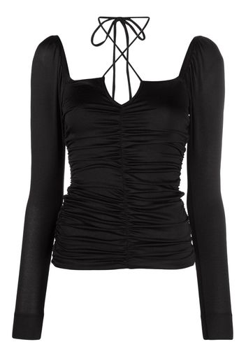 GANNI ruched crepe blouse - Nero