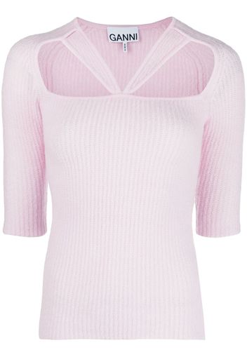GANNI cut-out detail knitted top - Rosa