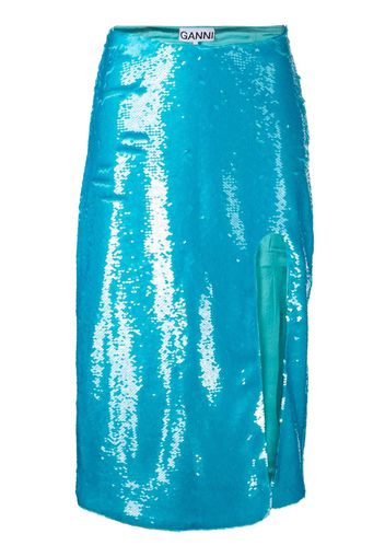 GANNI sequin-embellished midi skirt - Blu