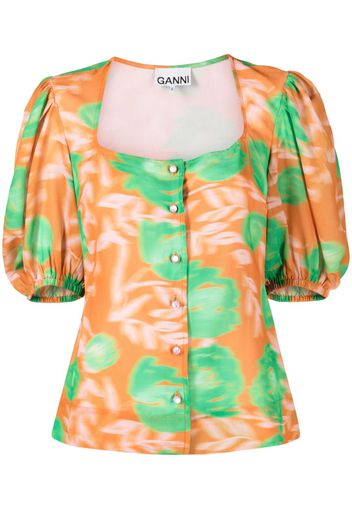 GANNI floral-print crepe blouse - Arancione