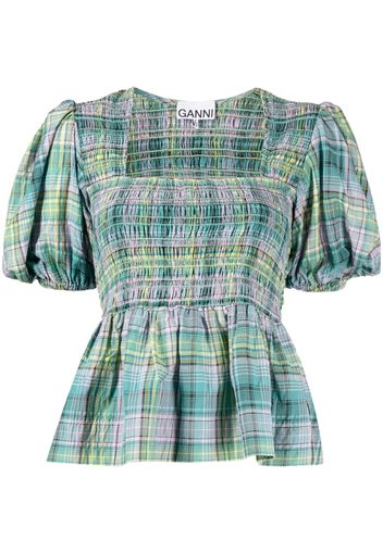 GANNI checked shirred blouse - Verde