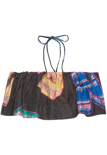 GANNI logo-print sheer crop top - Marrone