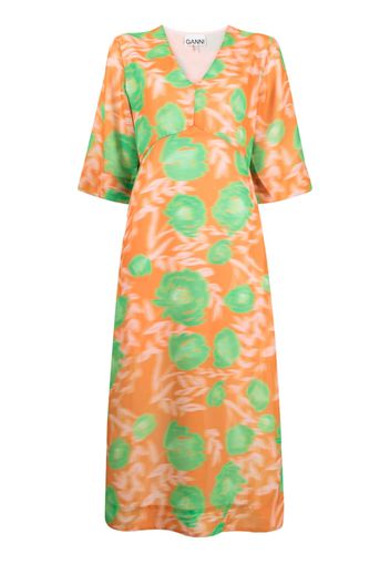 GANNI floral-print midi dress - Arancione