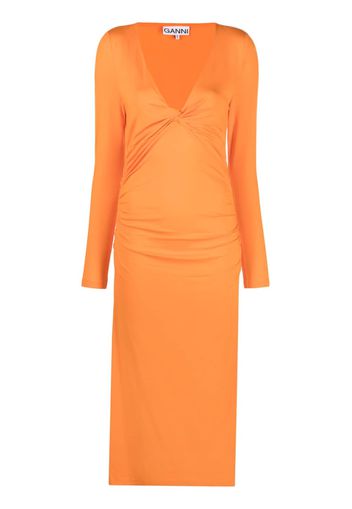 GANNI V-neck long-sleeve dress - Arancione