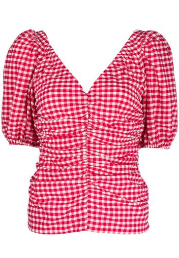 GANNI check-print V-neck blouse - Rosa