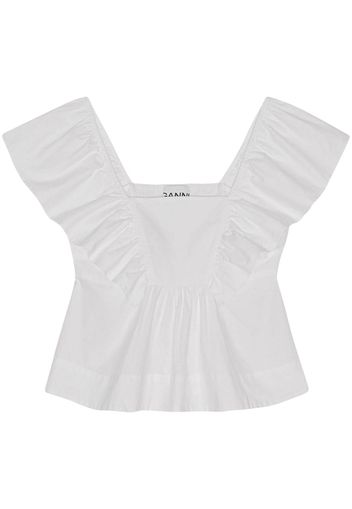 GANNI ruffled poplin sleeveless blouse - Bianco