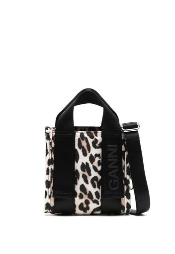 GANNI mini leopard-print tote bag - Nero