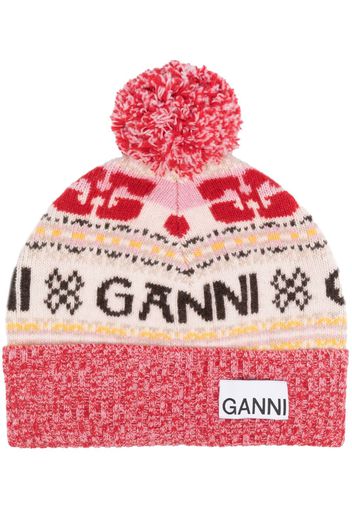 GANNI logo-patch intarsia-knit beanie - Rosa