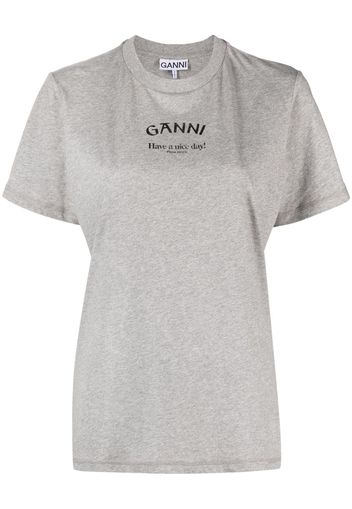 GANNI logo-print organic cotton T-shirt - Grigio