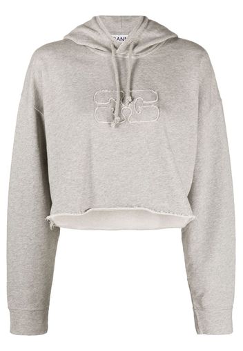 GANNI embossed-logo cropped hoodie - Grigio