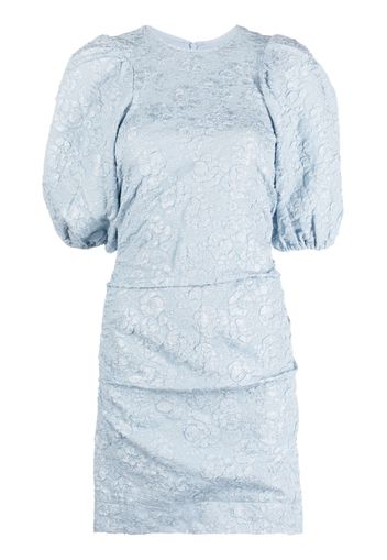 GANNI floral-jacquard puff-sleeve dress - Blu