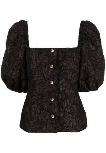 GANNI floral-print jacquard fitted blouse - Nero