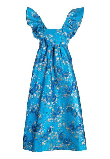 GANNI 3D jacquard floral-print midi dress - Blu