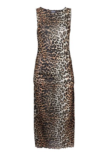 GANNI leopard-print mesh dress - Marrone