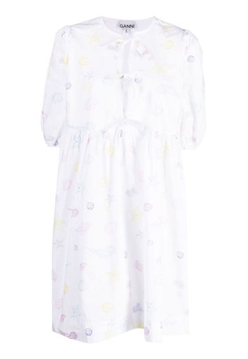 GANNI shell-print cotton dress - Bianco