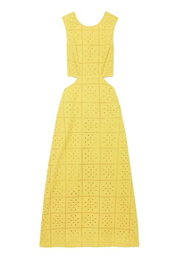 GANNI broderie-anglaise cotton midi dress - Giallo