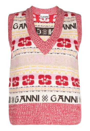GANNI intarsia-knit logo vest - Rosa