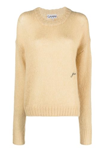 GANNI logo-embroidered knitted jumper - Toni neutri