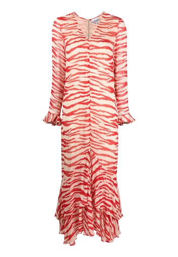 GANNI tiger-print ruffled maxi dress - Rosso