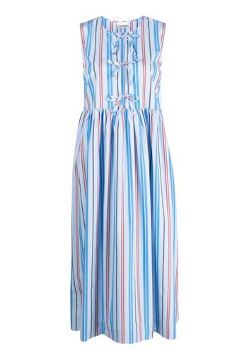 GANNI striped organic cotton midi dress - Blu