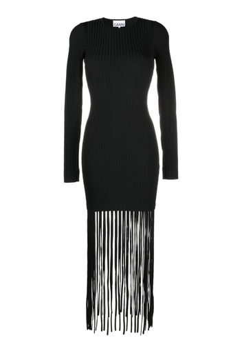 GANNI fringed ribbed-knit minidress - Nero