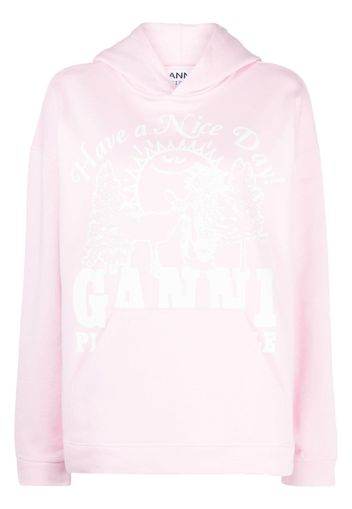 GANNI logo-print organic cotton hoodie - Rosa