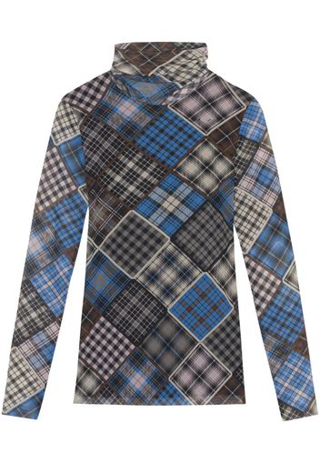 GANNI checkered roll-neck T-shirt - Blu