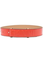 GANNI debossed-logo leather belt - Rosso