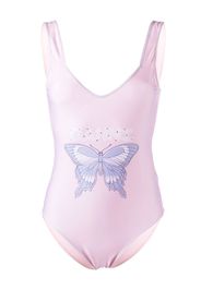 GANNI butterfly logo-print swimsuit - Rosa