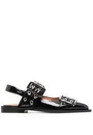 GANNI 20mm eyelet-detail leather ballerinas - Nero