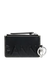 GANNI embossed-logo recycled leather wallet - Nero