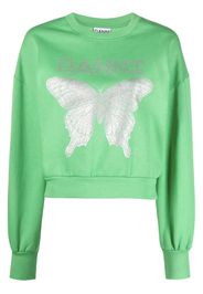 GANNI butterfly-print organic cotton sweatshirt - Verde