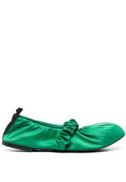 GANNI Scrunchie satin ballerina shoes - Verde