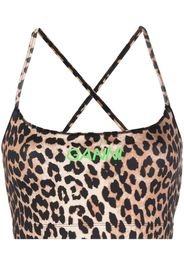 GANNI leopard-print cropped top - Marrone