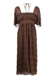 GANNI square-neck motif-print dress - Marrone