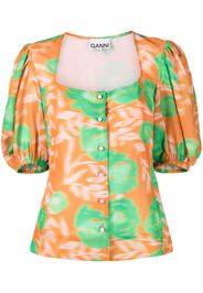 GANNI floral-print crepe blouse - Arancione