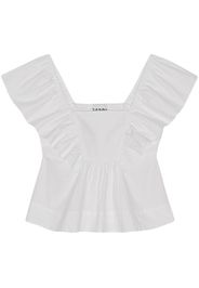 GANNI ruffled poplin sleeveless blouse - Bianco