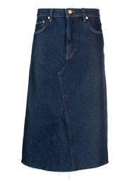 GANNI Heavy raw-cut hem denim midi skirt - Blu