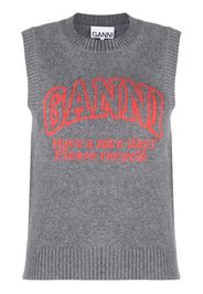 GANNI logo intarsia-knit round-neck top - Grigio