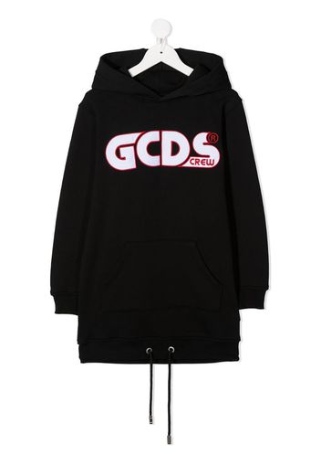 long-length logo print hoodie