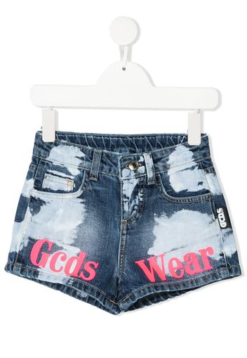 Gcds Kids painted denim shorts - Blu