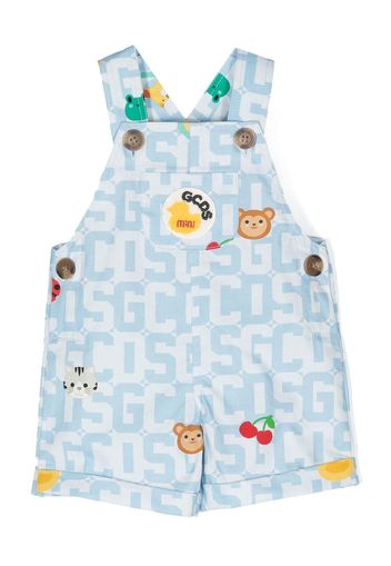 Gcds Kids monogram-pattern denim dungarees - Blu