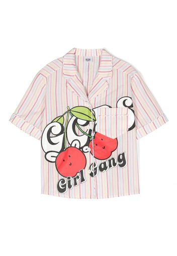 Gcds Kids stripe-pattern graphic-print shirt - Bianco