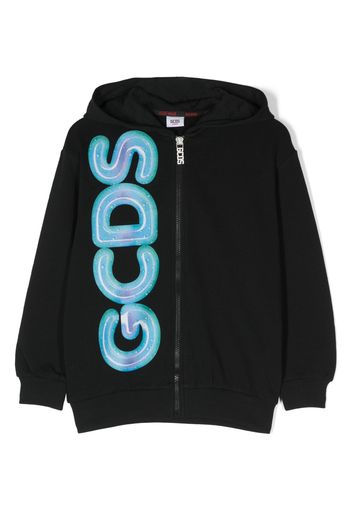 Gcds Kids logo-print zip-up hoodie - Nero