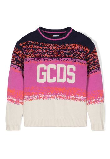 Gcds Kids logo-intarsia knit cotton jumper - Rosa